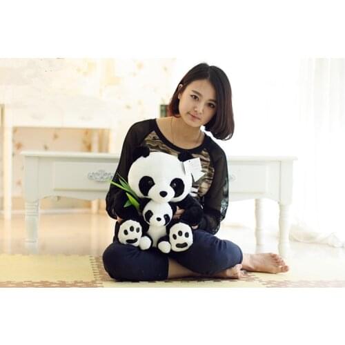 Large 40cm panda plush toy mother & child panda with bamboo doll birthday gift, Christmas gift w6696