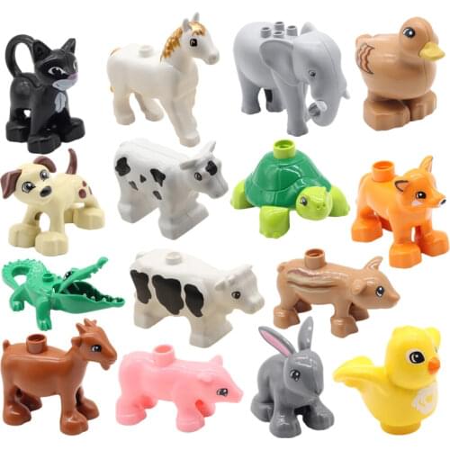 Farm Animals Big Building Blocks Accessories Pig Dog Cow Horse Crocodile Elephant Compatible with Duplos Zoo Children Toys gift