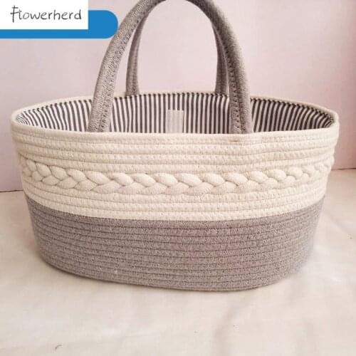 Large Baby Diaper Caddy Organizer Basket Cotton Rope Handmade Diaper Storage Basket Portable for Girls Nursery Diaper Organizer