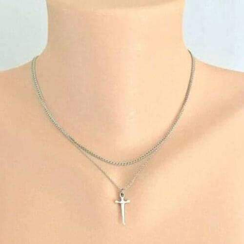 Fashion Clavicle Dagger Necklace Pendant Multi-Layer Clavicle Neck Chain Necklace Cool Supernatural Sword Gift Punk Jewelry