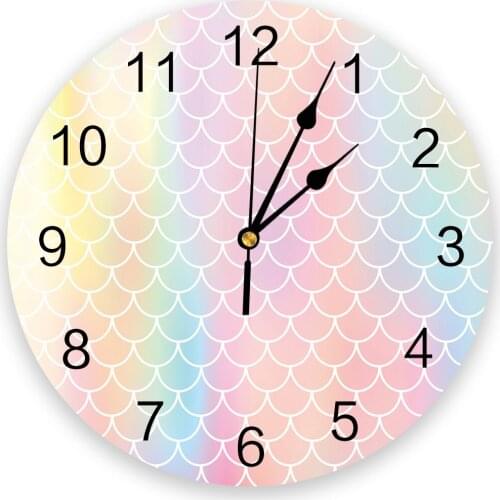 Mermaid Scales Rainbow Colors Living Room Clock Wall Round Clocks Decor Home Bedroom Kitchen Decoration Wall Clocks