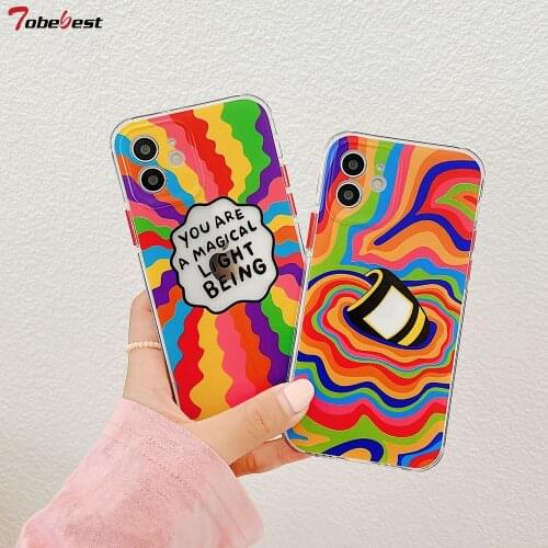 Tobebest Rainbow Graffiti Phone Cases for iPhone 12 Pro Max 11 pro max X XS XR 7 8 Plus SE 2020 Soft Cover Shell