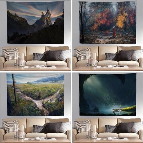 Forest Landscape Tapestry Psychedelic Scene Mandala Home Art Decorative Tapestry Hippie Bohemian Yoga Mat Decoration Mural Tapiz