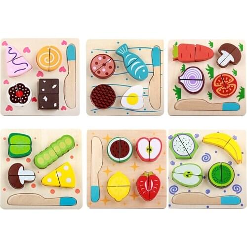 Wooden Toy Pretend Play Puzzle Educational Toys Simulation Kitchen Set Cut Fruits Vegetables Dessert Play House Toy For Children