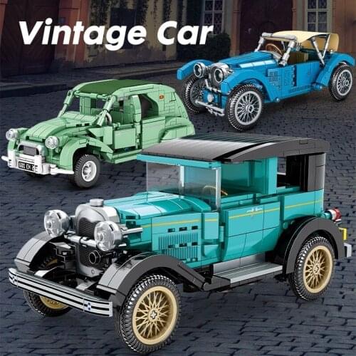 SEMBO MOC Creative Technical Vintage Retro Classic Car Building Blocks Model Children kit Toys Boys Kid Birthday Christmas Gift