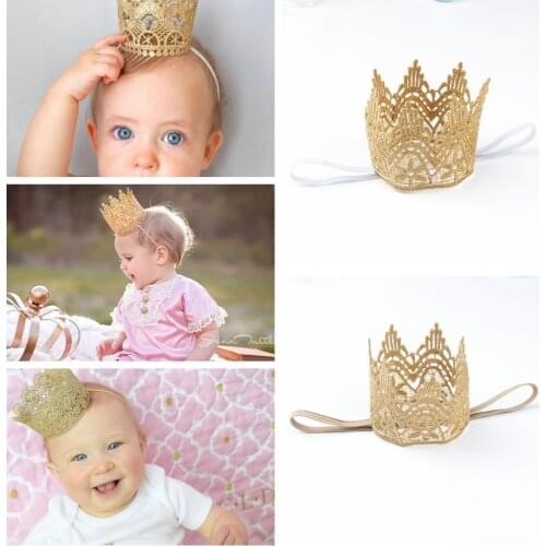 Vintage Baby Girls Khaki Lace Knit Crown Headband Elastic Infant Toddler Hair Band Fashion Kids Accessories Photography Props