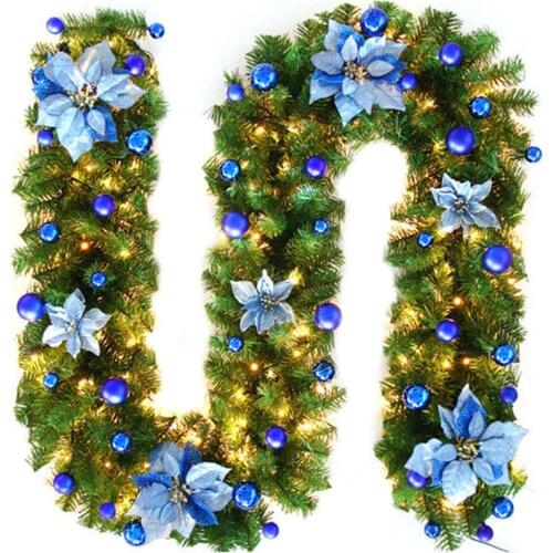 Christmas Decorations Rattan Garland with LED Lights Artificial Wreath with Flowers Pearls Xmas Tree Ornaments Festival Party