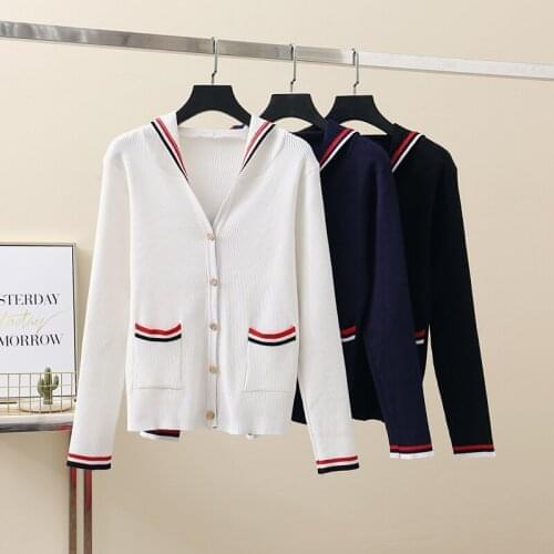 Autumn New Striped Knitted Jackets Women Korean V-neck Single-Breasted Hooded Cardigan Sweater Female Slim Pocket Short Cardigan