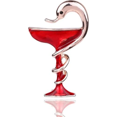 Beauty design Red Trophy Memorial Cup With Snake Brooches Pins For Women Men Kids Gifts Enamel Gold-color Alloy Brooch Jewelry