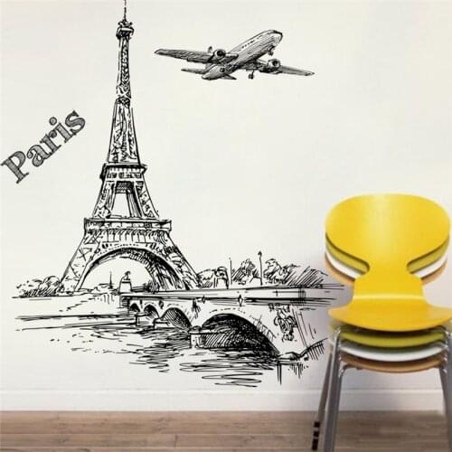 Creative sketch tower bridge wall stickers living room home decor accessories scenery wall decals pvc mural art diy posters