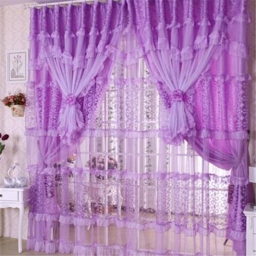 Handmade Lace Curtains for Girls Room Pink/purple Lace Sheer Curtains for Children Bedroom 3 Layers (2*2.8m X 2 )