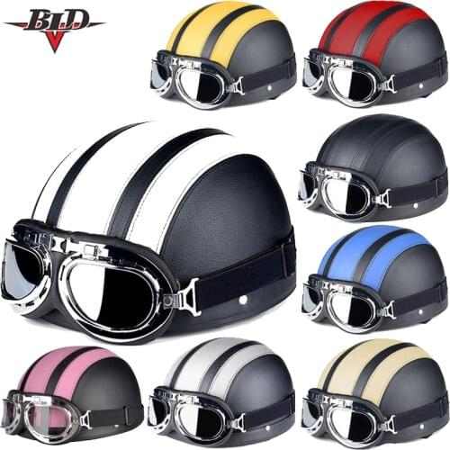 Hot Sell Brown Synthetic Leather vintage Motorcycle Motorbike Vespa Open Face Half Motor scooter Helmets & Visor & Goggles