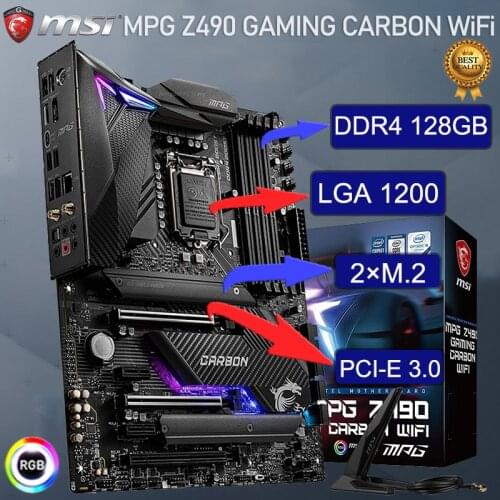 MSI LGA 1200 MPG Z490 GAMING CARBON WiFi Z490 Motherboard PCI-E 3.0 DDR4 128GB SATA III Intel 10TH Gen Motherboard Placa-mãe New
