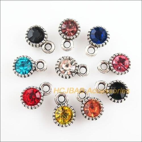 Fashion 20Pcs New Daisy Charms Tibetan Silver Tone Retro Mixed Crystal Pendants 8.5x13mm