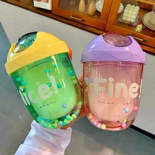 Cartoon Cute Leakproof Plastic Water Bottle Outdoor Transparent Juice Drinking Cup Household Lovely Water Cup For Adult Children
