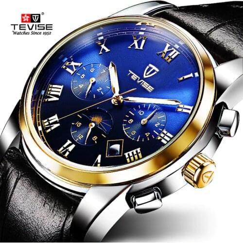 TEVISE Mechanical Watch Men Moon Phase Luminous 30m Waterproof Date Automatic Watch Male Chinese Brand Watches 2020 Fashion