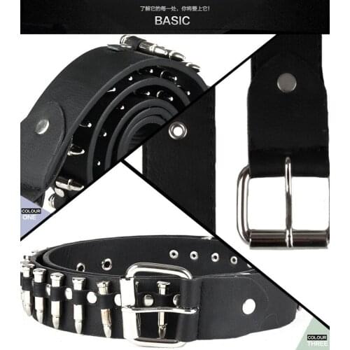 Hot Sale Newest Men Women Bullet Belts Punk PU Genuine Leather Cinto Ceinture Cool Stainless Metal Bullet Unisex Waist Belt