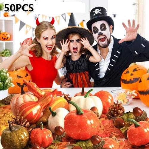 Artificial Mini Pumpkin Maple Leaves Pine Nuts Fruit Vegetable Set Fall Autumn Harvest Thanksgiving Decor Simulation Pumpkin Kit