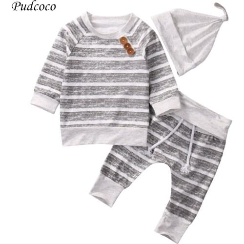 New 3pcs Baby Sets Autumn Baby Boys Clothes Infant Baby Striped Tops T-shirt+Pants Leggings Outfits Set