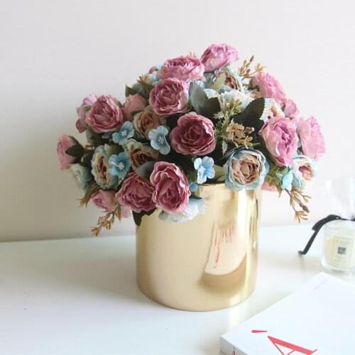Autumn Color Crepe Oil Painting Rose Simulation Bouquet Fake Flower Decoration Potted Diy Accessories Hotel