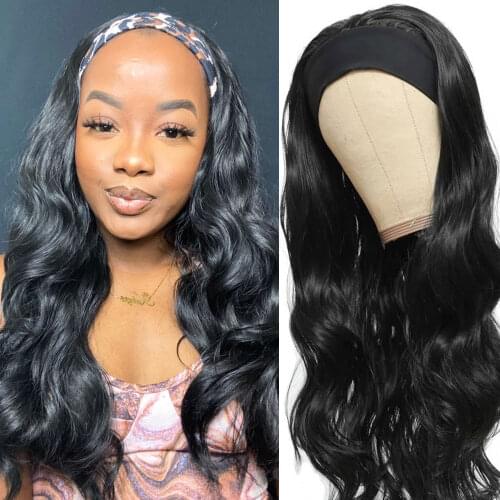 Body Wave Headband Wig for Black Women Glueless Full Machine Made Synthetic Headband Wig Long Body Wave Wig Daily Wear