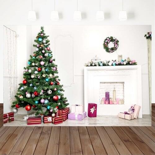 Christmas Photography Background Christmas Tree Gift Fireplace Candle Indoor Backdrop Decoration Props Banner For Photo Studio