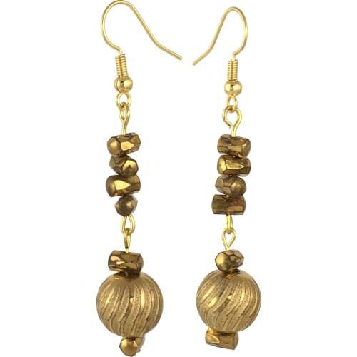 Earring Dangle And Drop 24k Gold Painted Glass Beaded Handmade Woman Fashion Jewelry Made In Turkey