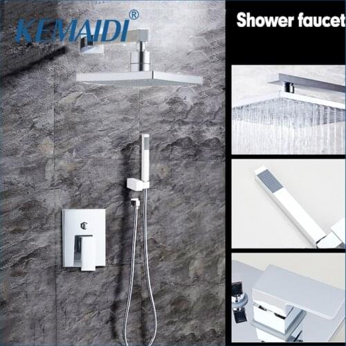 KEMAIDI 8" Rainfall Shower Head System Polished Chrome Bath & Shower Faucet Bathroom Rain Mixer Shower Combo Set Wall Mounted