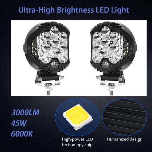 LED Work Light Bar 45W Round Spot Light Offroad 9-32v 6000K Super Bright Daylight White Light Waterproof For Car Truck SUV