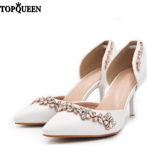 TOPQUEEN-A41 Wedding Shoes Rhinestone Patches New Bow Women High Heels Shoes Women Weddings Party