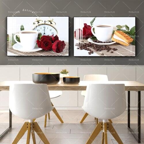 Embelish 1 Pieces Modern Kitchen Decor Wall Art Posters Coffee Rose Flower HD Canvas Oil Painting Home Decor Pictures Bedroom
