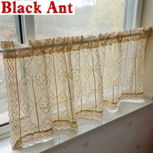 Hand Crochet Short Curtain For Kitchen Bay Window Half-Sheer Curtain Hollow Out Home Decora American Country Style DL-JD875