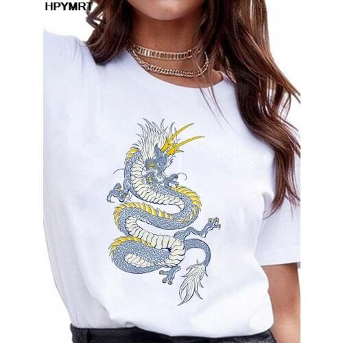2020 New Summer Womens T-shirt Dragon Printed T Shirt Clothing Short Sleeves Tops Tee Harajuku O-neck Tops Casual Tshirt Female