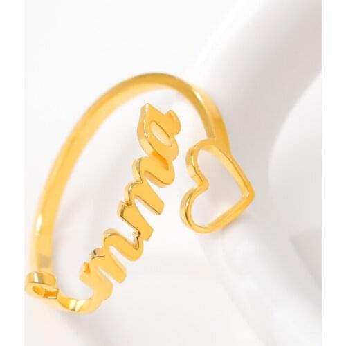 Custom Heart Name Ring Sprial Rings For Women Adjustable Gold Stainless Steel Open Ring Bijoux Femme Wedding Jewelry Gifts