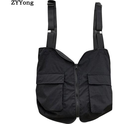 Black Multi Function Vest Pocket Men Gilet Fashion Male Vest Hip Hop Vest Men Streetwear Style Clothing