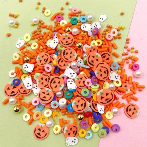 100g Halloween Ghost Pumpkin Slice Polymer Hot Clay Sprinkles for DIY Crafts Making Nail Arts Tiny Cute Plastic klei Accessories