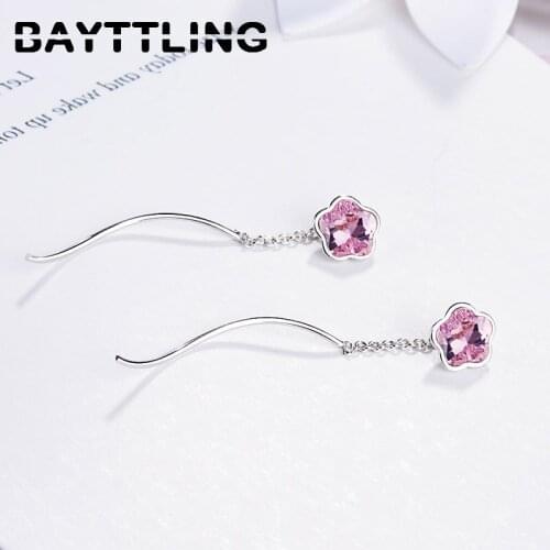 BAYTTLING 925 Sterling Silver 41MM Fine Multi-Color Flower Zircon Tassel Wave Drop Earring For Women Fashion Jewelry Couple Gift