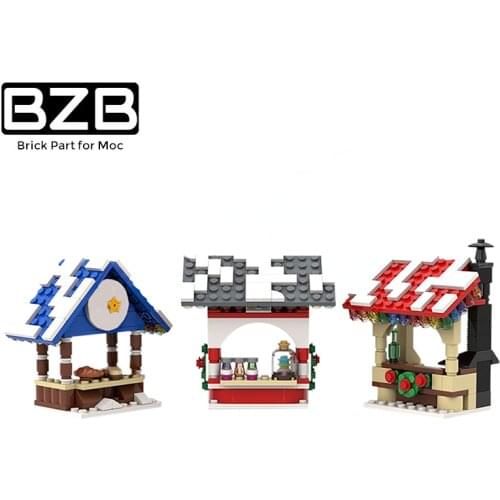 BZB MOC Winter Village-Market Stalls Christmas Street View Building Block Model Home Decoration Kids DIY Educational Toys Gifts