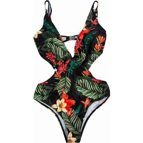 One piece Womens Floral Monokini Swimwear Monokini Flower Padded Push up Set Swimsuit Bathing Suit Sexy Printed Beachwear