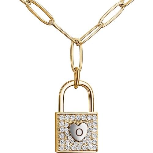 Gold Initial Letter Name Necklace for Women Gold Color Paperclip Chain Lock Alphabet Pendant Necklaces Gifts