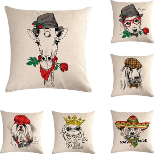 Dog With Hat Cushion Cover Pug Dog Animal Party Pillow Case 45X45cm Candy Color Pillow Covers Bedroom Sofa Decoration ZY27