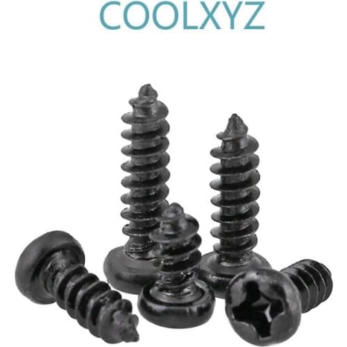 Black Philips Round Head Self Tapping Small Screws PA Cross Pan Head Tapping screws Electronic Mini Screw M1-M2 500pcs