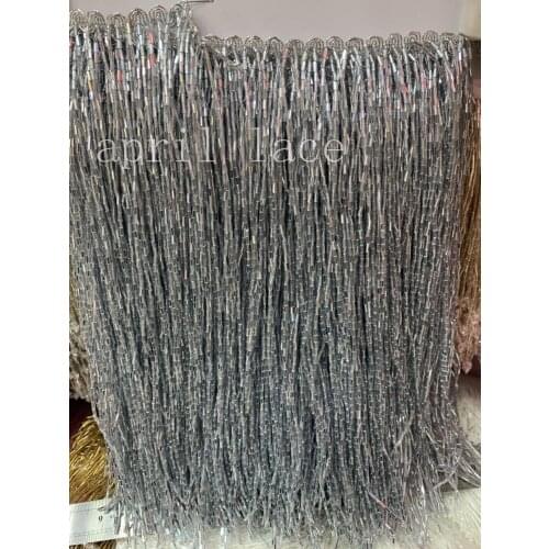 Cou0014# 5yards/bag 30 cm width grey beads ribbon fringe tassel for decorative/wedding bridal ball gown dress
