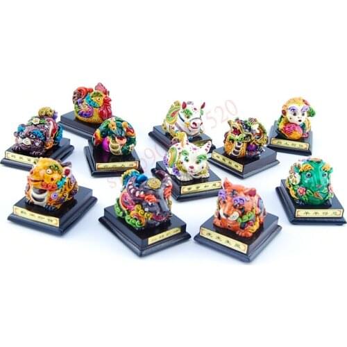 Resin colored glaze twelve zodiac decorations Fengshui crafts festival gifts birthday gifts