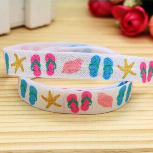 DHK 5/8'' 5yards Fold Elastic FOE summer slipper printed headband headwear hairband diy decoration OEM Wholesale C159