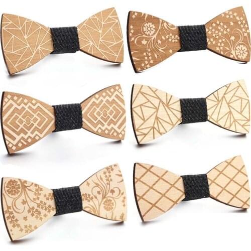 Fashion Beautiful Bow Tie Men Smooth Bow Collar Geometric Wood Bowknot Elastic Ties With Cute For Boy Male Wooden Tie Butterfly