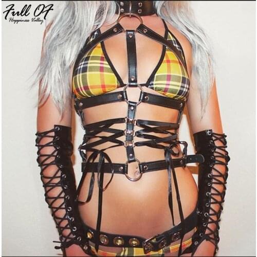 Sexy metal Pu Splice Body Chest chain Crop Top Women Beach Bandage bralette Halter Chic Nightclub queen Party cropped Tank tops