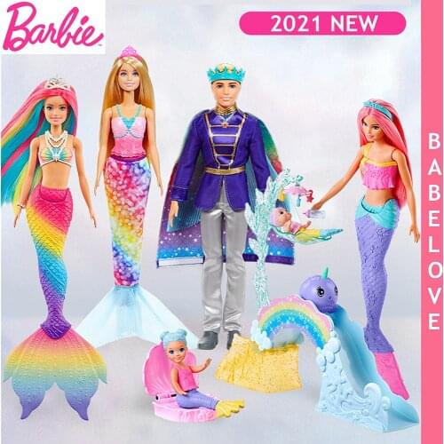 Barbie Original Brand Rainbow Lights Mermaid Doll Feature A Birthday Present Girl Toys Gift Boneca 18 Inch Dolls for Girls GFL82