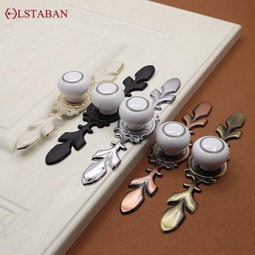 LSTABAN European Style Drawer Wardrobe Cupboard Bookcase Door Ivory White Ceramic Zinc Alloy Handle Furniture Hardware Pulls