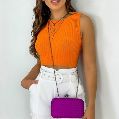 Women Solid Color Knit Tank Tops 2021 Summer Autumn Sleeveless Basic Vest Shirts Casual Sexy Crop Tops Sweater Female